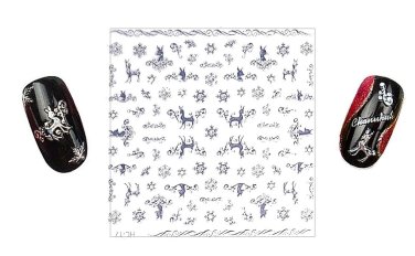 Weihnachtliche :Nagelsticker Silber. Hirsch, Schneeflocken,selbstklebend, HC-17