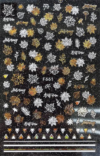 Sehr filigrane Herbst Nagelsticker Blätter, Schnörkel, Gold weiß (F-661)