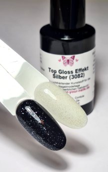 7,5ml Top Gloss Effekt Glitter Silber (3082), Pinselflasche.