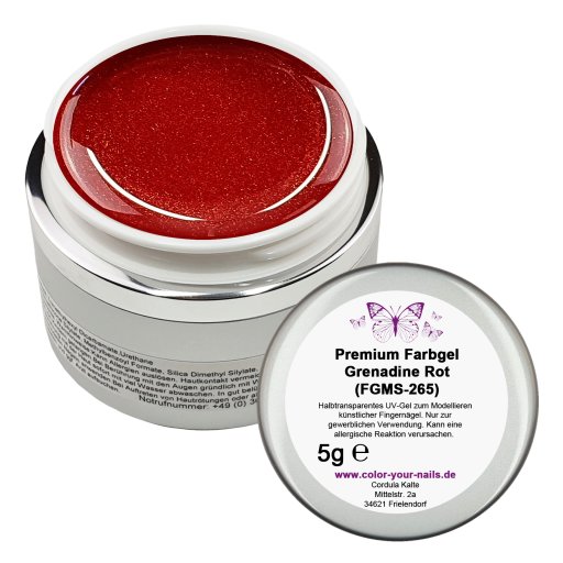 5g Premium Glimmer Farbgel Grenadine rot (FGMS-265) HEMA FREE