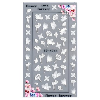 5D Nagelsticker weiße Blumen, Blüten. Täuschend echt (5D-K064)