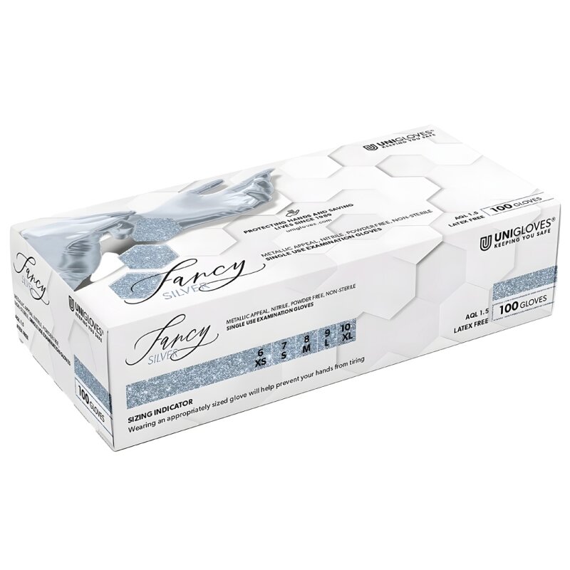 Nitril Handschuhe METALLIC SILBER.Gr. M., Nitrilhandschuhe 100 Stk. im Spenderkarton