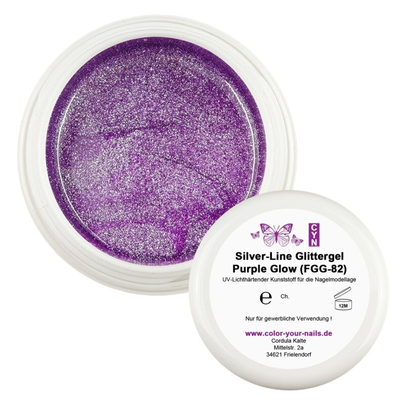 Premium Silver - Line Glamgel, 5g. Farbgele mit silber Glitzer Purple Glow (FGG-82)