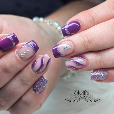 Premium Silver - Line Glamgel, 5g. Farbgele mit silber Glitzer Purple Glow (FGG-82)
