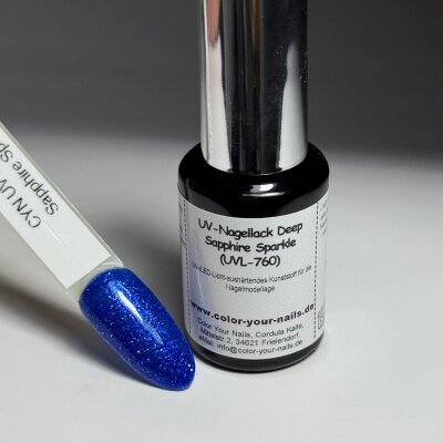 UV Nagellack in verschiedenen Farben. Polishgel Deep Sapphire Sparkle (UVL-760)