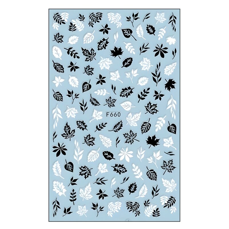 Nagelsticker Herbstlaub – Schwarz / Weiß - Blätter-Mix mit Ahorn & Eiche (F660SW)