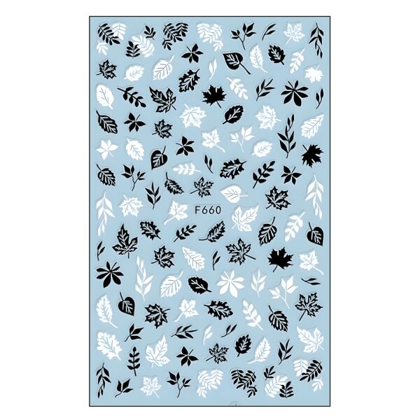 Nagelsticker Herbstlaub – Schwarz / Weiß -...
