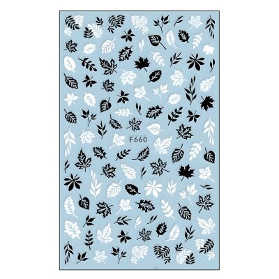 Nagelsticker Herbstlaub – Schwarz / Weiß - Blätter-Mix mit Ahorn & Eiche (F660SW)