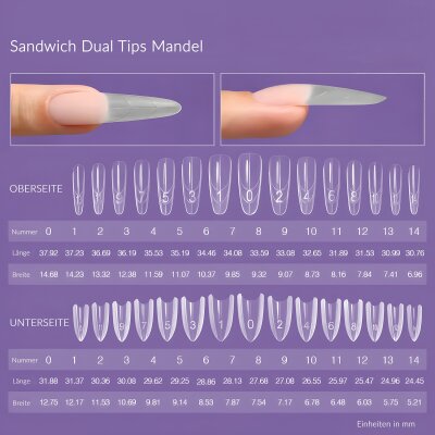 Sandwich Dual Tips Mandel- 15 Größen  30 Tips- siehe Artikelbeschr.
