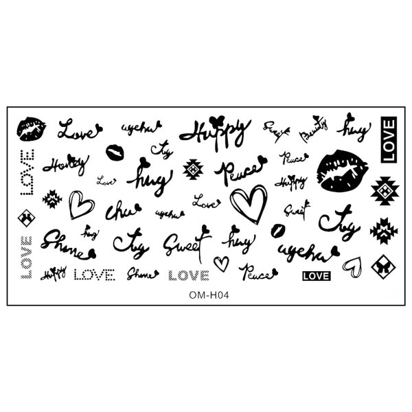 Stamping Schablone LOVE, Lips  Lettering (OM-H04)