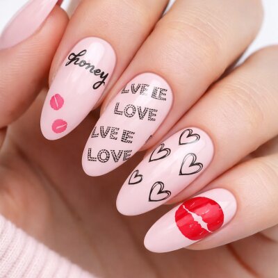 Stamping Schablone LOVE, Lips  Lettering (OM-H04)