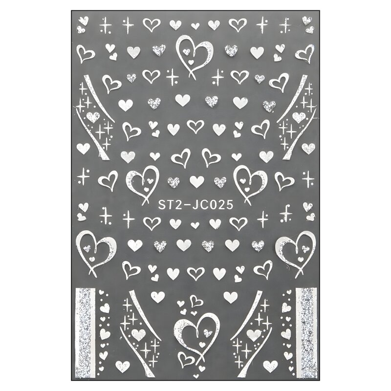 Herzen Nailart Sticker Silber (ST2-JC025) – selbstklebend