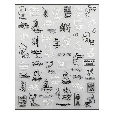 Dekorative Nailart Sticker mit Schriftzügen, Symbolen und modernen Designs. Line Art Gesichter & Statements (JO-2170)