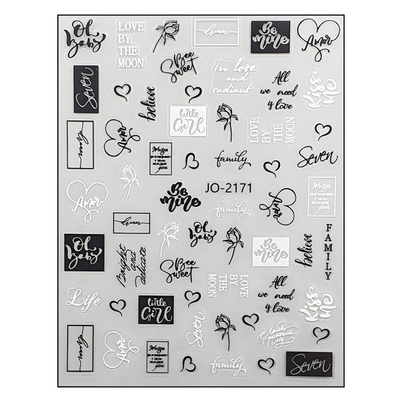 Dekorative Nailart Sticker mit Schriftzügen, Symbolen und modernen Designs. Schrift & Symbole Liebe & Familie (JO-2171)