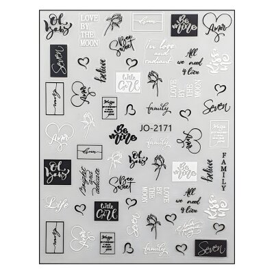 Dekorative Nailart Sticker mit Schriftzügen, Symbolen und modernen Designs. Schrift & Symbole Liebe & Familie (JO-2171)