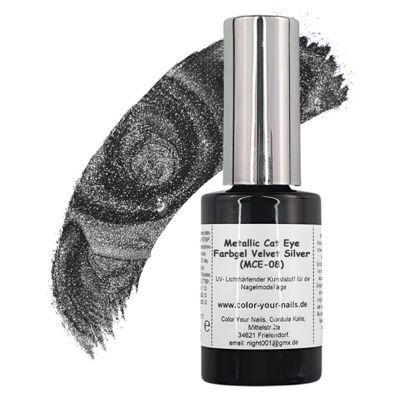 Metallic Cat Eye Farbgele NEUE FARBEN! Velvet Silver (MCE-08) in Pinselflasche