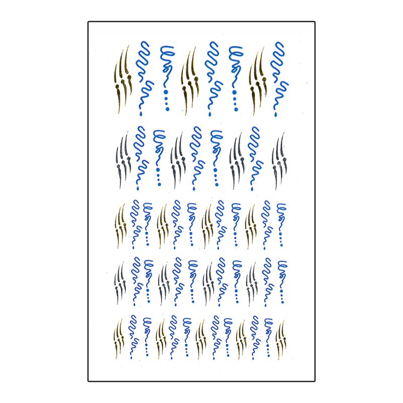 Water Decals Nailart-Linien Blau, Silber & Gold