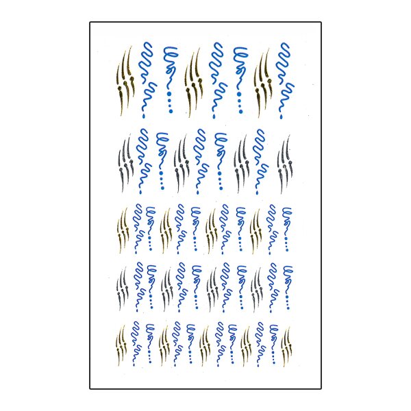 Water Decals Nailart-Linien Blau, Silber & Gold