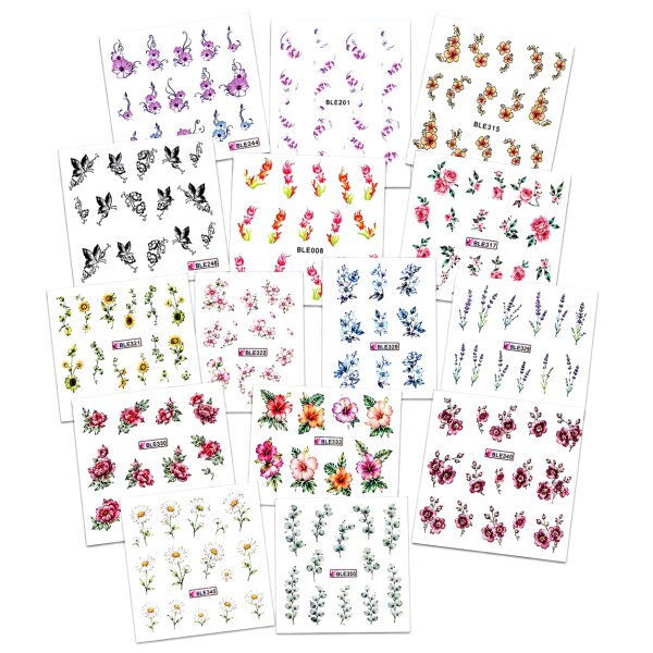 15 Water-Decal-Stickerbögen im Überraschungsset