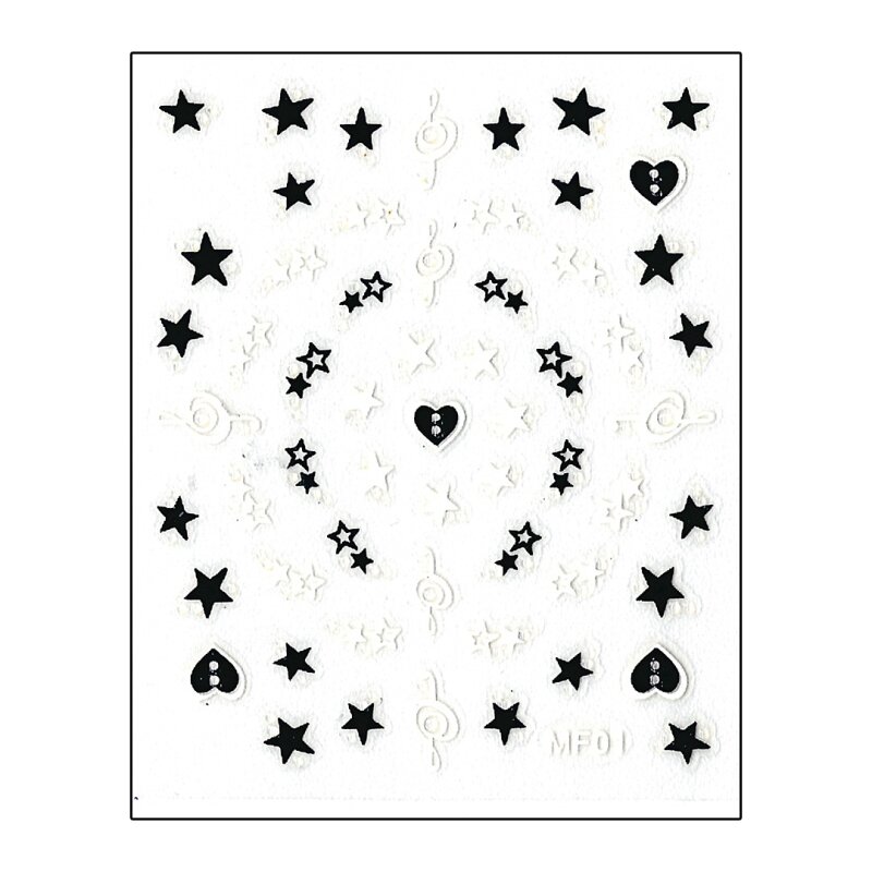 Nagelsticker Herz, Sterne, Notenschlüssel Ranke schwarz-weiß (MF-01)