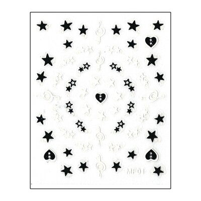 Nagelsticker Herz, Sterne, Notenschlüssel Ranke schwarz-weiß (MF-01)