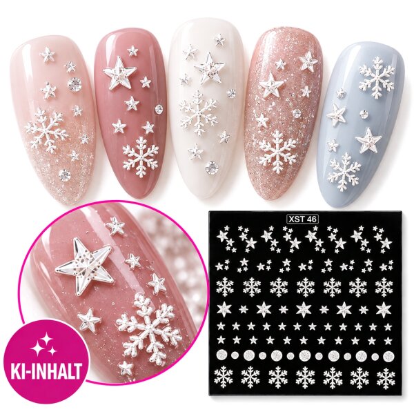 Nagelsticker Weihnachten Schneeflocken Sterne Weiß...