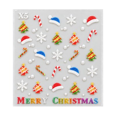 3D Nagelsticker Weihnachten X5 – Weihnachtsmotive mit Tannenbaum, Zuckerstange & Schneeflocken