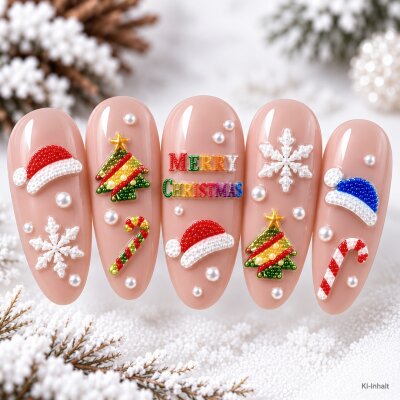 3D Nagelsticker Weihnachten X5 – Weihnachtsmotive mit Tannenbaum, Zuckerstange & Schneeflocken