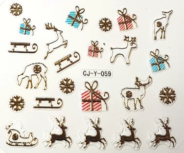 Weihnachtliche Nagelsticker Hirsch, Geschenke, Schlitten,Rehntier (CJ-Y059) selbstklebend