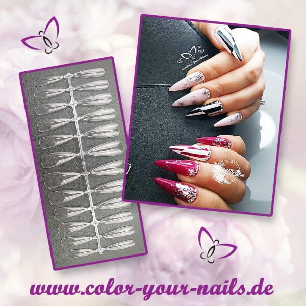 Special Fullcover Tips Stiletto (1 VE= 24 Tips) transparent - Press on Tips. 3 VE
