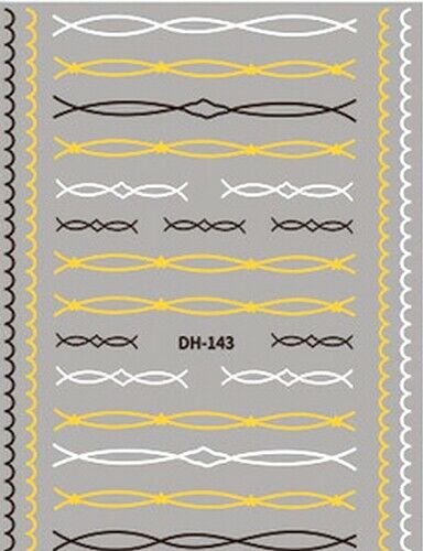 Nagel Stripes Sticker, Linesticker schwarz, weiß, Gold (DH-143)