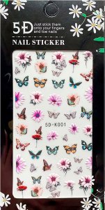 5D Nagelsticker Schmetterlinge, halbe Blüten, bunt (5D-K001)