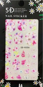 5D Fullcover Nagelsticker rosa  Blüten, Schmetterling...