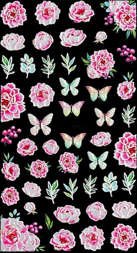 5D Nagelsticker Blumen, Schmetterlinge rosa, mint, weiß (D-K032)