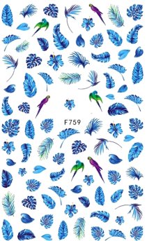 Hauchdünne Nagelsticker blau, Papagei, Palmen (759)