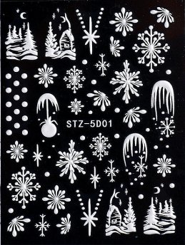 5d Weihnachtssticker weiß, Tanne, Winter, Häuschen  (STZ-5D01)