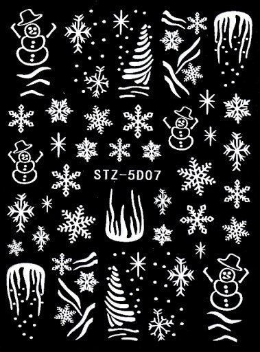 5d Weihnachtssticker weiß, Schneemann, Tanne, Eiszapfen & Kristalle (STZ-5D07)